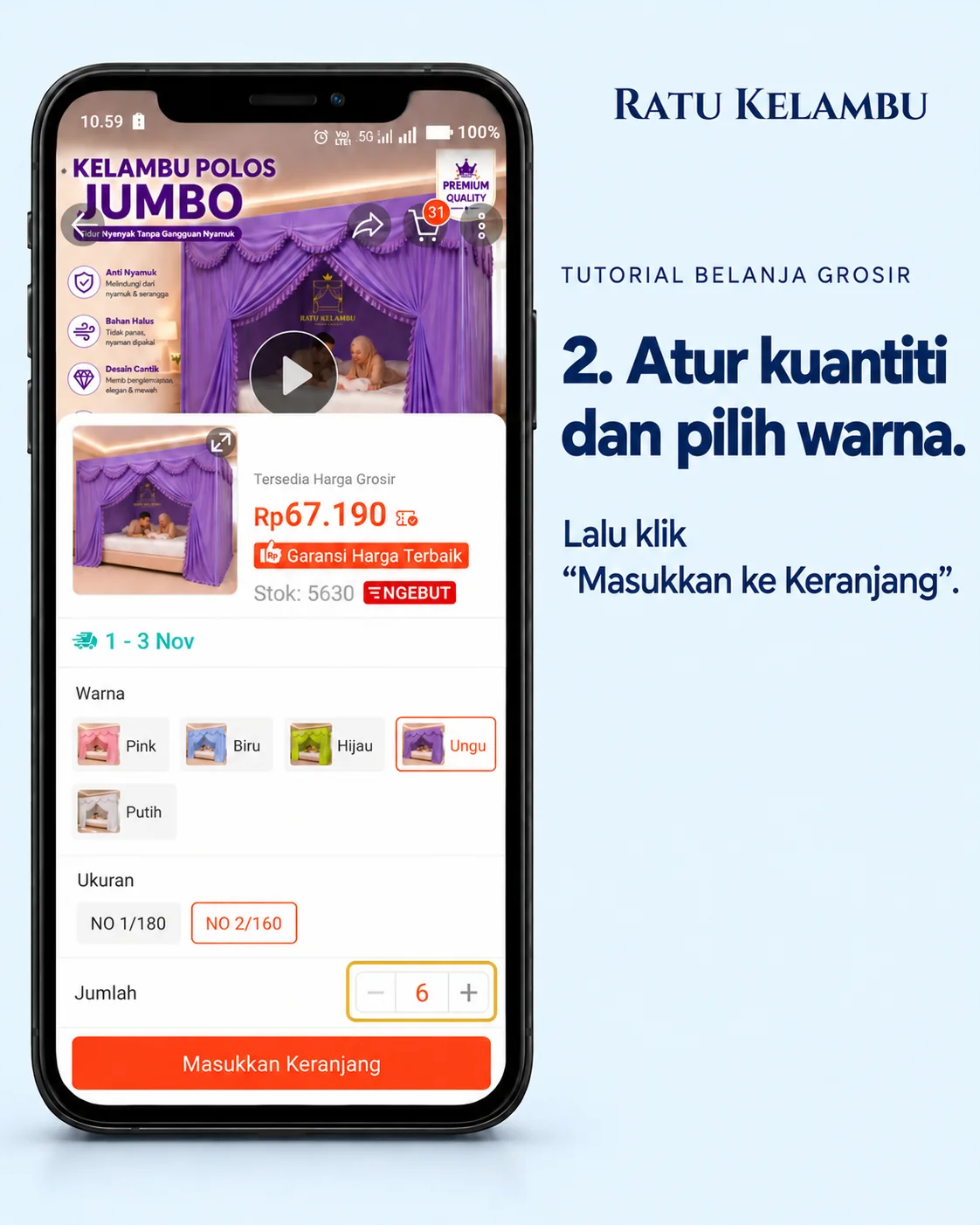 Tutorial lengkap langkah 2, Atur jumlah dan pilih warna.